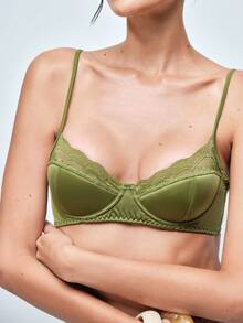 Softvol Lace Patchwork Wireless Padded Adjustable Spaghetti Strap Sexy Bra For Women Lingerie For Women - Green - View 4