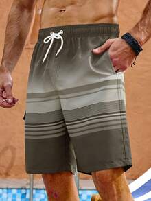 Manfinity KASUA Men's Vacation Casual Gradient Striped Beach Shorts - Brown - View 3