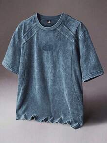 STYNVO T-shirt décontracté polyvalent pour homme à col rond avec motif graphique de lettres, pour un port quotidien - Bleu azur - Voir 1