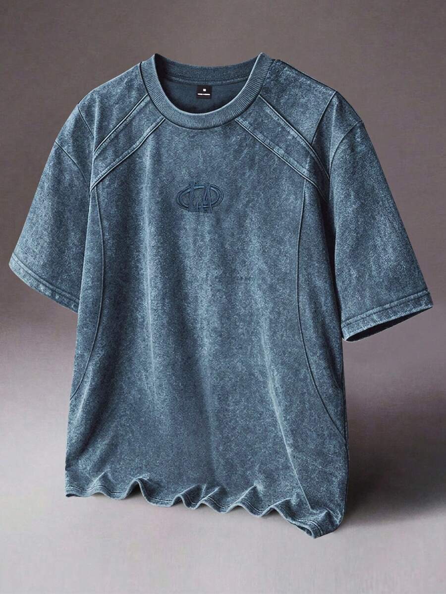 STYNVO T-shirt décontracté polyvalent pour homme à col rond avec motif graphique de lettres, pour un port quotidien - Bleu azur - Voir 1