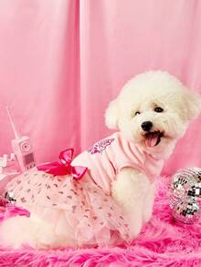 Mean Girls | PETSIN 1件粉色公主风宠物蓬蓬裙，可爱“公主”印花蝴蝶结无袖连衣裙，适合猫狗穿着，柔软透气的网纱裙摆，适合婚礼、生日和派对等场合的宠物服装。 - 粉色 - 查看 6
