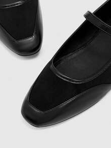 CUCCOO BIZCHIC Elegant Black Simple Square Toe Cap Flats, Casual Minimalist And Comfortable Lace-Up Flats For Women, Suitable For Office, Commuting And Formal Occasions (Suitable For Christmas And Spring Shoes) - Quiet night black, - View 6