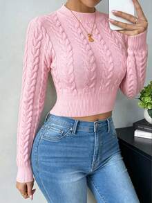SHEIN Raffinéa Suéter corto de unicolor versátil y casual - Rosa - Ver 7