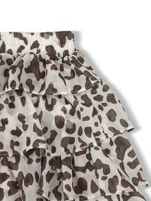 Rina Fox Leopard Print Fluffy Ruffle Hem Cake Skirt, Spring/Summer Style - Apricot - View 6