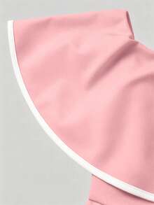 Poshavie Poshavie Women's Elegant Party Daily Wedding Date Oblique Off Shoulder Strapless Mermaid Ruffle Hem Fitted High Waist Contrast Color Dress - Pink - View 6