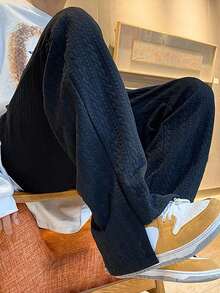 Manfinity Hypemode Pantalones de chándal holgados de pierna ancha de unicolor para hombre - Negro - Ver 3