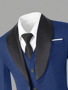 SHEIN 三件套青少年男童绅士套装 - 休闲西装外套+马甲+长裤，优雅正式套装，适合生日派对、婚礼、毕业典礼、婚礼宾客、花童、戒指童等场合。 - 寶藍色 - 查看 6