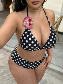 Swim SXY 大尺碼女款 3 件式泳衣套裝，花卉裝飾，純色性感泳衣 - 彩色 - 查看 7