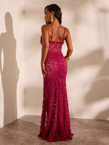 Opulessa Casual Solid Color Knit Spaghetti Strap Side Slit Dress For Women - Purple - View 2