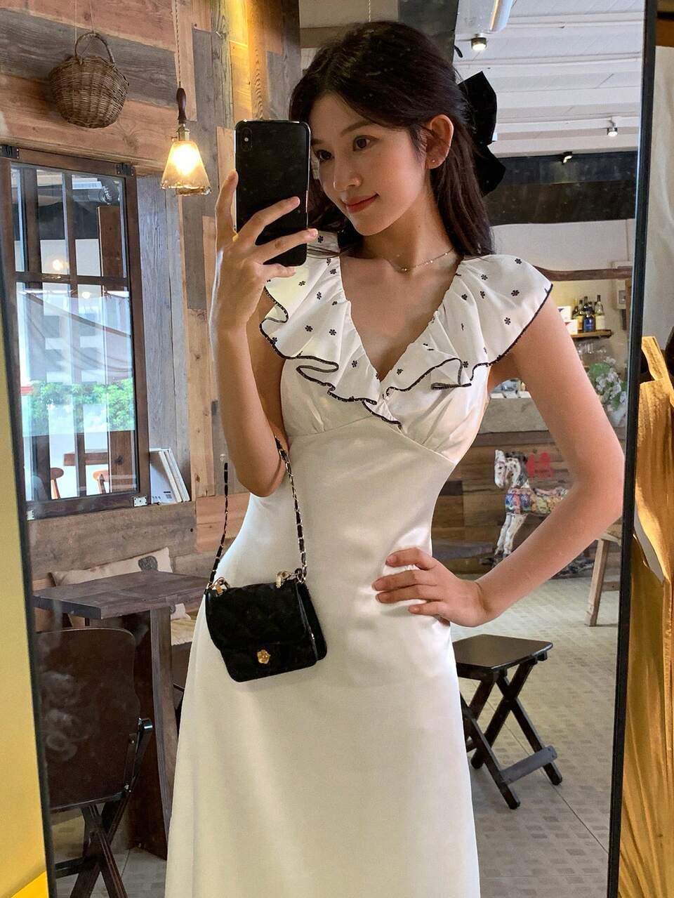Women's Summer Elegant French Romantic White Floral Print Patchwork Ruffle Hem Long Dress Vacation