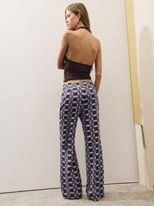 Nöista 女款時尚通勤全印花直筒長褲 - 紫色 - 查看 4