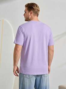 VeloEdit Plus Size Men's Casual Mountain Print T-Shirt, Summer Purple Street Wear - Pink - View 3