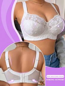 LustreForm Plus Size White Underwire Lace Patchwork Embroidered Comfortable Wide Strap Thin Bottom Push-Up Bra 1pc - White - View 4