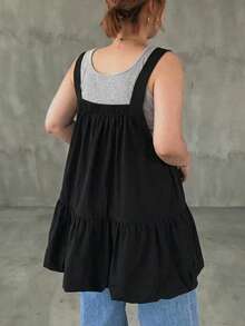 Dazy Plus Solid Color Patchwork Wide Strap Layered Casual Girl Camisole With Tulip Hem Black Versatile Tank Top Cute Tops - Black - View 7