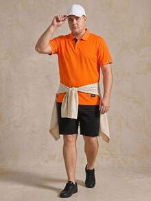 Courvante Tennis Plus Size Men's Letter Printed Casual Short Sleeve Polo Shirt - Orange - View 2