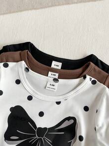 SHEIN Vintaside Kids 女嬰 6 件組 春秋休閒極簡可愛甜美棕色豹紋上衣與粉杏色上衣，搭配長褲，3 套套裝組合，適合上學與日常穿著 - 彩色 - 查看 6