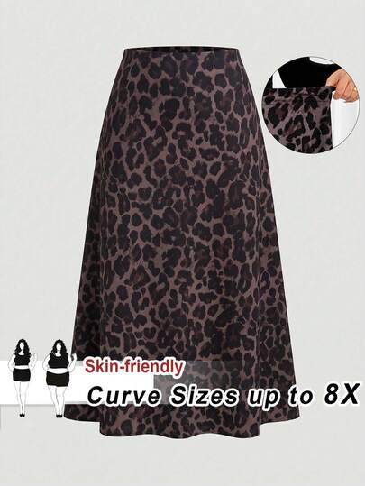 SHEIN CURVE+ Modischer Leopardenmuster Minirock in Große Größen, Sommer Leopardenmuster Röcke Tierprint Rock Gepardenmuster Röcke