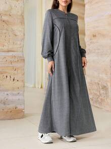 Al Najma Spring Summer Autumn Casual Fashion Versatile Daily Commute Minimalist Slimming Women's Dress - Grey - View 6