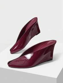 Mnmlis Ladies Small Square Toe Fashion Elegant Wedge Heel Thick Heel High Heel Open Toe Sandals - Burgundy - View 1