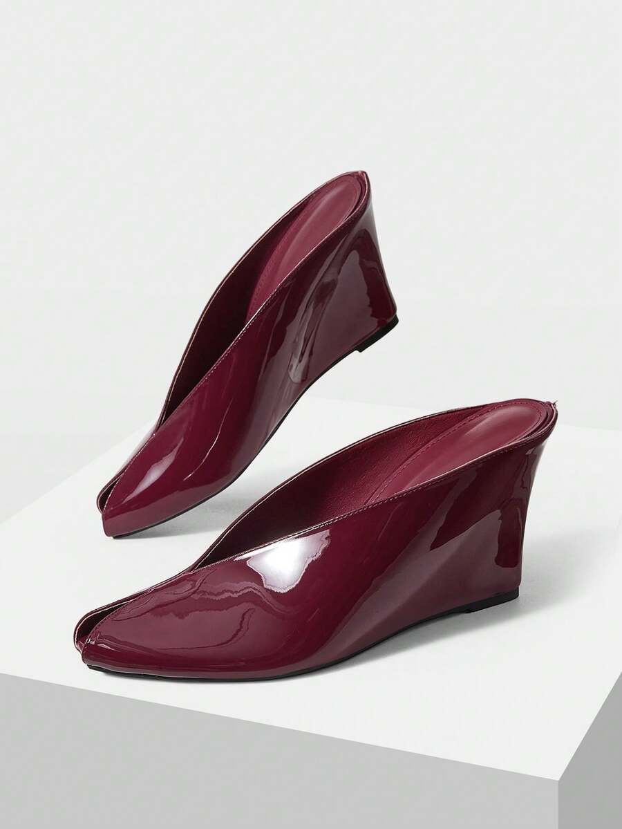 Mnmlis Ladies Small Square Toe Fashion Elegant Wedge Heel Thick Heel High Heel Open Toe Sandals - Burgundy - View 1
