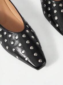 Mnmlis Women's Fashion Small Square Toe Rivet Shoes - Black 1 - View 2