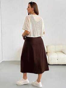 Shapeblank Plus Size Women's Solid Color Dress And Short Sleeve Top Casual Gothic Modest Daily 2-Piece Set Office Work Beige Chocolate Brown Summer - Coffee Brown - View 2