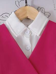 Young Girls Casual Turn-Down Collar Long Sleeve Shirt Fuchsia Suspender Waist-Cinching Dress 2-Piece Set Back To School Children's Autumn Outfit - White - View 7