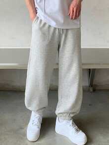 DAZY Men's Solid Color Drawstring Waist Casual Versatile Daily Wear Sweatpants - Grey - View 2