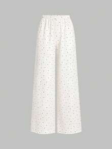 Sweetra Spring/Summer Fashion New Vintage Strapless Ruched Metal Buckle Waist-Cinched Slimming Asymmetrical Hem Top & Minimalist Wide Leg Long Pants Elegant Women's Brown Polka Dot 2-Piece Set - Apricot - View 5