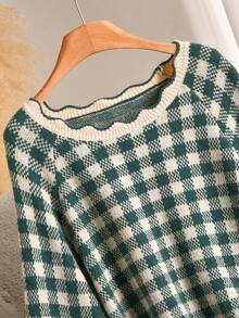 CosyJoli Plus Size Women's Round Neck Plaid Pattern Fashion Casual 1960s 90s 70's Sweater Autumn Dates Teacher Party Green Cardigan Winter - Multicolor - View 5