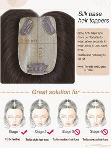 Clip-In Dark Brown 150% Density 6 Inch Extra Short Straight Colored Human Hair Topper - S3 - View 3