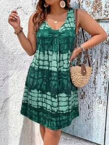 SHEIN LUNE 大码女式夏季不对称渐变印花无袖连衣裙，大码A字廓形，度假/假日连衣裙 - 彩色 - 查看 5