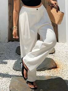 Dazy Tall Curve Solid Color Casual Fun Commute Harem Pants, Tall Women's Versatile White Plus Size Casual Pants, All Season - White - View 7