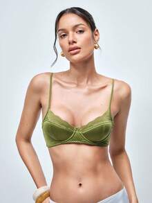 Softvol Lace Patchwork Wireless Padded Adjustable Spaghetti Strap Sexy Bra For Women Lingerie For Women - Green - View 3