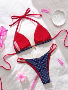 Elavelle Springbreak 女款沙灘裝 夏季女裝 純色細肩帶性感比基尼套裝 - 彩色 - 查看 2