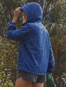 Exploreva Exploreva Women's Casual Modest Solid Color Zip-Up Hooded Outdoor Jacket Vacation Royal Blue Autumn - Blue - View 5