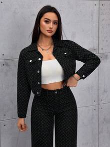 SHEIN ICON 女款老錢風無彈力休閒夾克 - 黑色 - 查看 6