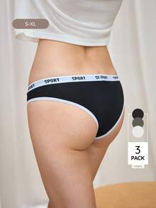 Bralution 女款字母印花拼接色休閒日常三角內褲 3入組 - 彩色 - 查看 3