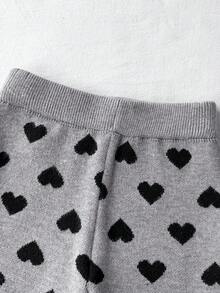 SHEIN Playful Pals 女嬰秋冬時尚休閒可愛圖案提花針織長袖上衣與長褲套裝 - 灰色 - 查看 7
