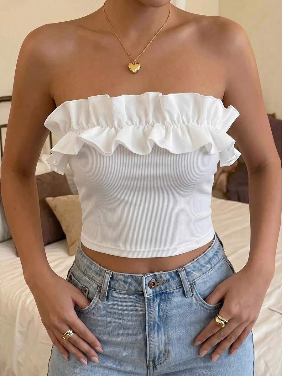 SHEIN SXY 荷葉邊短款抹胸上衣