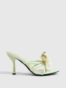 CUCCOO SZL Damen-Sandalen mit 3D-Perlenblume, dünnem Absatz und runder Zehenpartie, hellgrünes PU-Leder, sexy modische High-Heel-Slipper für Urlaub und Party - hellgrün 1 - Übersicht 2