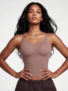 SHAPORA 1pc Solid Color Seamless Camisole For Women - Mocha Brown - View 5