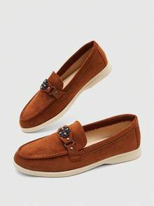 CUCCOO BIZCHIC Fashion Women Comfortable Casual Round Toe Flat Bottom Vacation Loafers Brown Slip-On Flat Bottom Sleeve Knitted Spring And Autumn Women's Shoes - Brown - View 9