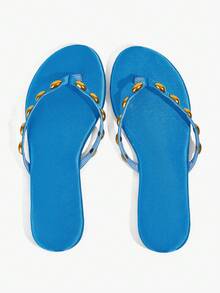 Grefit Sapphire Blue Riveted Flip-Flops With Bold And Avant-Garde Styling, Suitable For Holiday Style, Spring Street Wear Or Relaxed Summer Guest Styling - Blue L - View 8