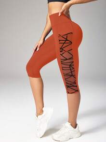 Easithlete Easithlete 7/10 Length Mesh Pocket Patchwork Yoga Sports Leggings - Orange - View 3