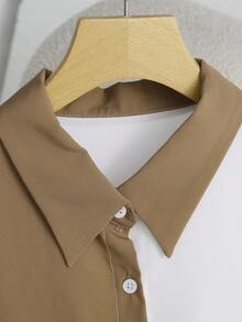 GlowEve Women's Early Autumn Casual Versatile Patchwork Long Sleeve Shirt - White - View 4