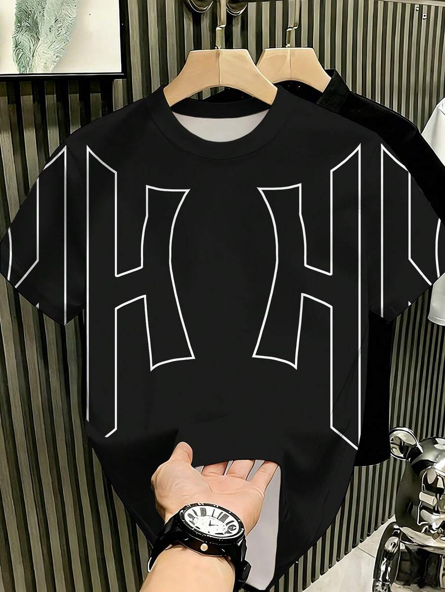 Manfinity Hypemode Men's Letter Print Crew Neck Casual Loose Fit Fashion Versatile Short Sleeve T-Shirt - Multicolor - View 1