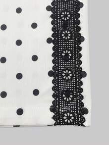 Breezaya Pantaloni lunghi casual a gamba larga da donna con pois e bordo in pizzo a contrasto - Bianco e nero - Visualizzare 3