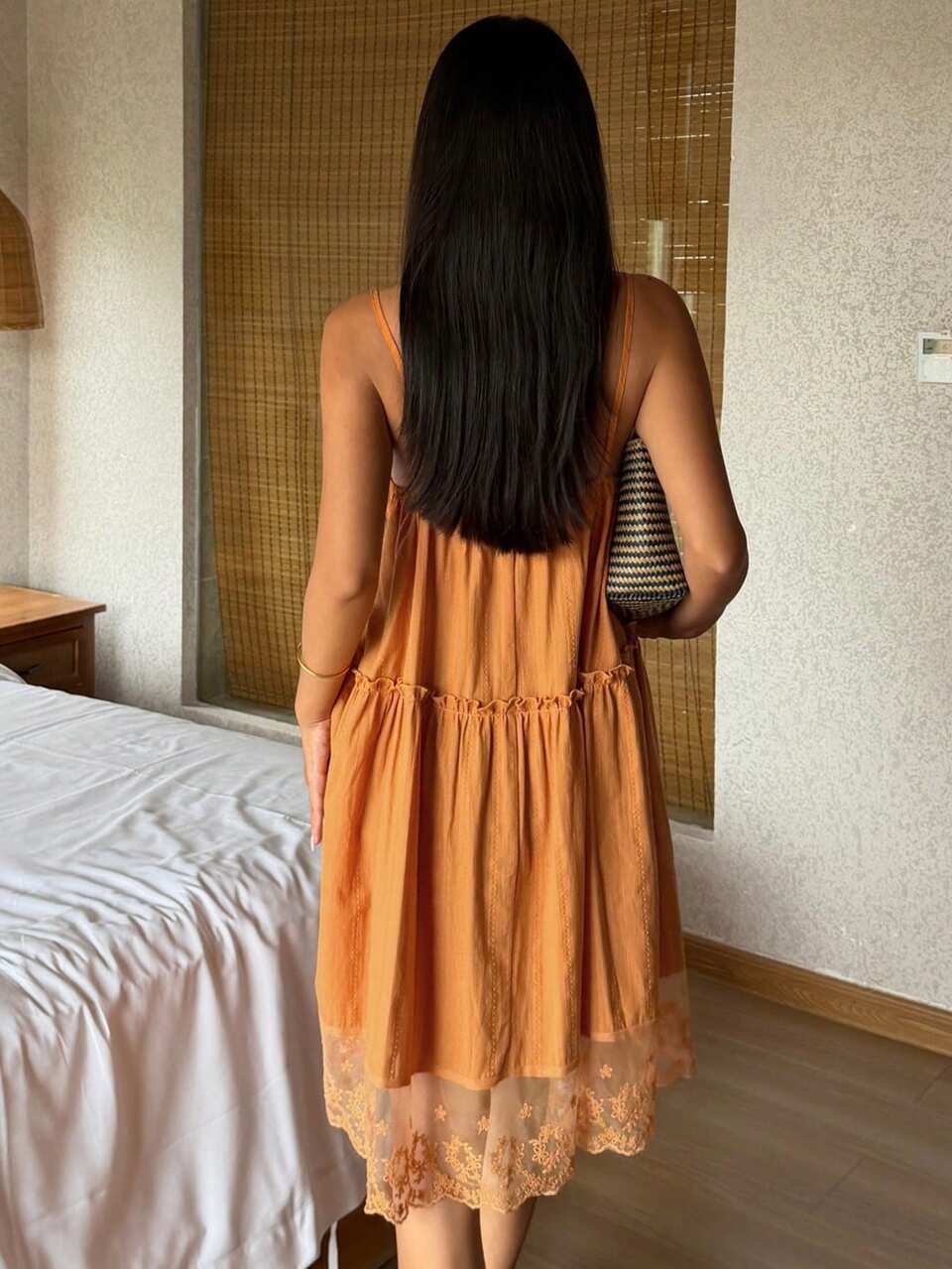 Women's Solid Color Frill Trim Sexy Camisole Nightgown Summer