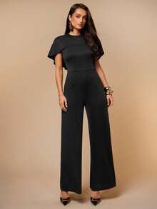 Silquee Women's Frayed-Edge Fitted Elegant Mature Slip Dress, Summer Holiday Outfit, Party Office Dinner Blue Black Jumpsuit For Commuting. - Black - View 5